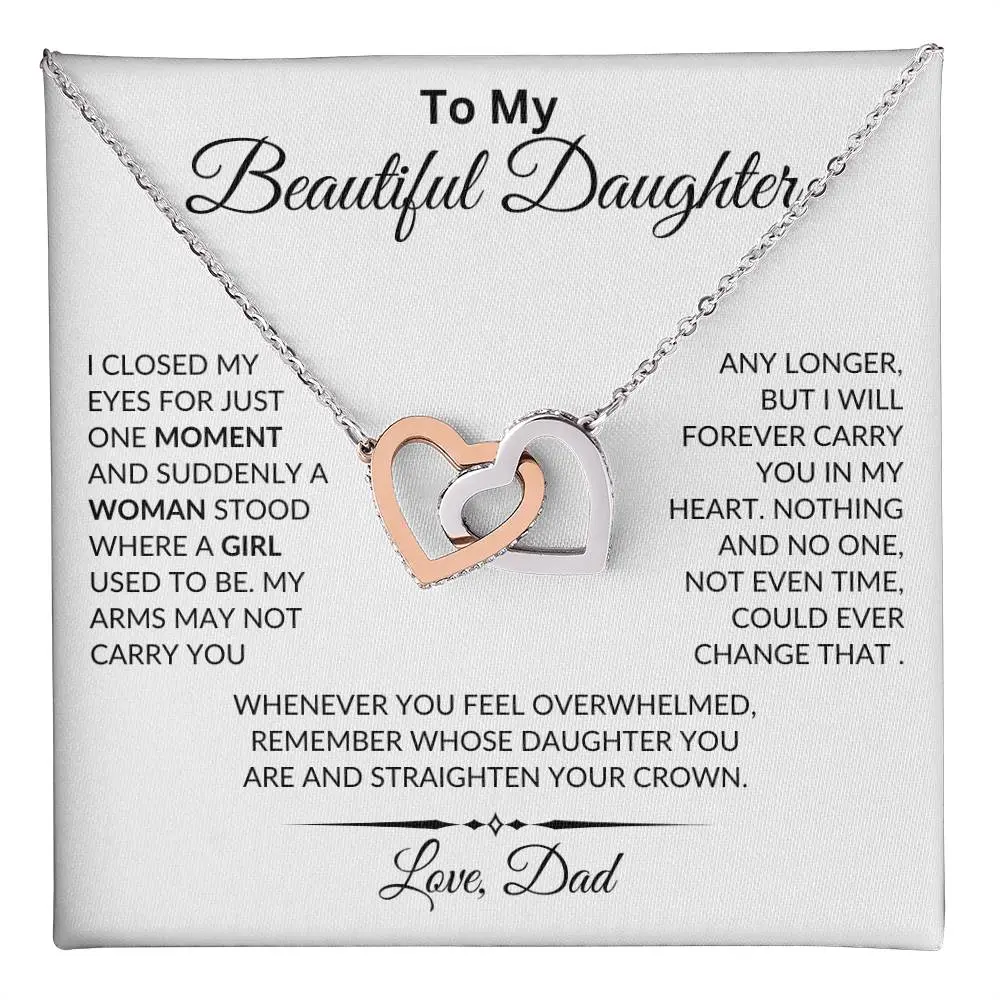 Interlocking Hearts Necklace with Message from Dad to his Beautiful Daughter
