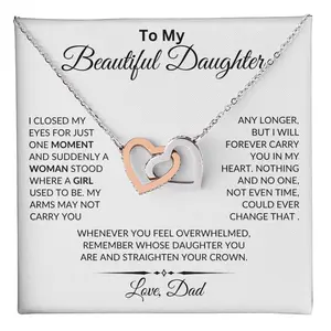 Interlocking Hearts Necklace with Message from Dad to his Beautiful Daughter