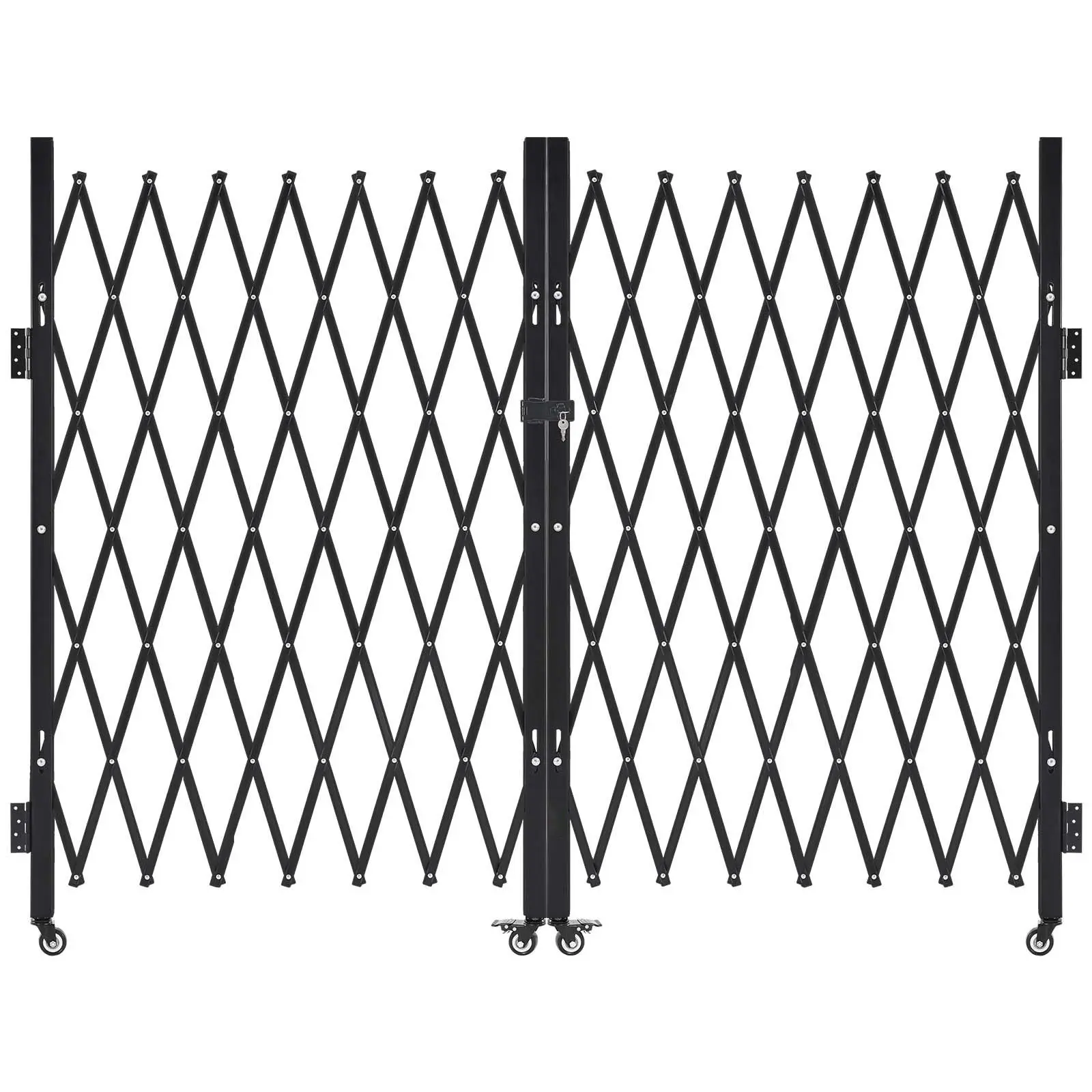 Double Folding Security Gate Lockable Scissor Gate With 360 Degree Swivel Casters For Entry Security, Outdoor Barricade Steel Retractable Gates Suitable For Home Garage Warehouse Pool Areas, 145.67 X 63.19 In (W X H)