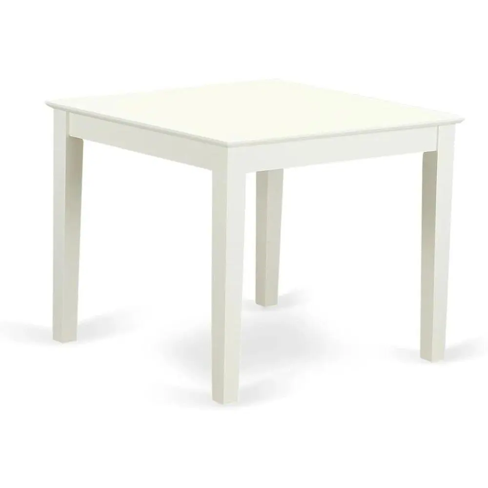 Square Dining Table, Linen White Finish, Solid Wood, Farmhouse Style