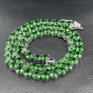Cross-Border New Arrival Emerald Zircon Single Strand Chain Tennis Chain a Row of Tennis Chain Green Full Zircon Necklace