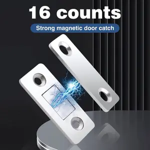 Magnetic Door Catch Ultra Thin Cabinet Magnets Stainless Steel Drawer Magnet Catch for Sliding Door Closure Kitchen Cabinet Cupboard Closet Closer (8 pairs 16 Pack)