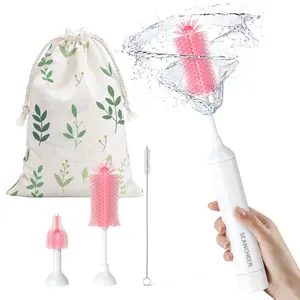 SEANCHEER S02 Electric Bottle Brush Set, Portable Baby Bottle Brush Cleaner, AA Battery-Powered & IPX7 Waterproof, with Silicone Bottle/Nipple/Straw Brush, for Home & Travel