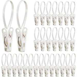 Honeydak 30 Pack Multi-Purpose Laundry Hooks Hanging Clips Bulk with Plastic Rope Hanger Clips for Baby Clothes Closet Organizer for Pants Hat Sock Boot Bra Towel Bathroom Wardrobe (White)