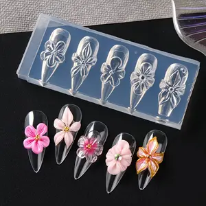 Elegant Lily Nail Art Molds Spring Summer Floral 3D Stereo Carved Jelly Flower Nail Patches