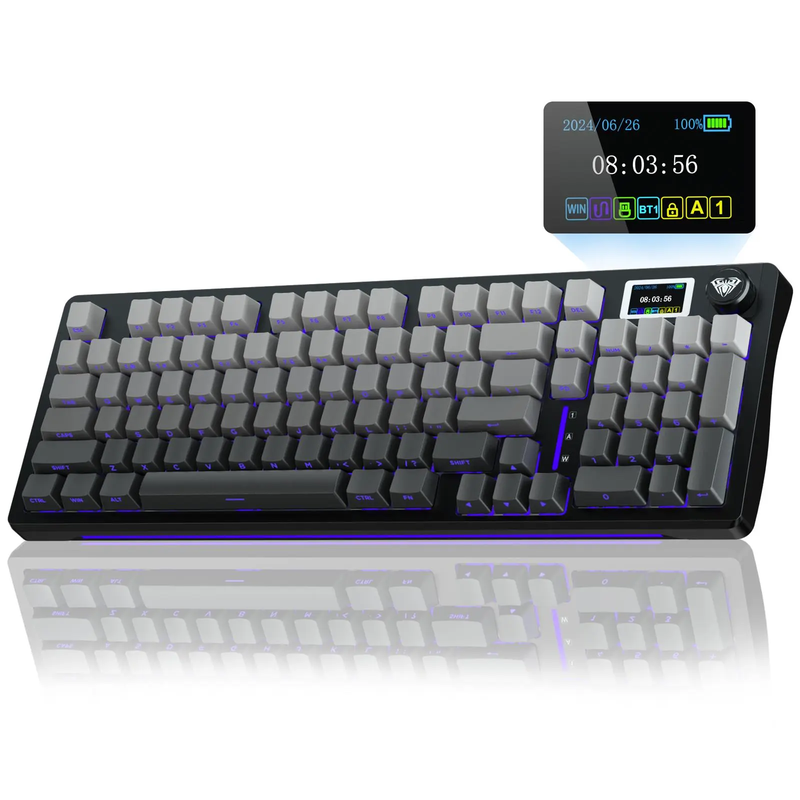 AULA S98 Pro Wireless Mechanical Keyboard with Screen & Knob, 2.4GHz/USB-C/BT5.0 Gasket, Creamy Keyboard, Pre-lubed Linear Switches, Side Printed PBT Keycaps, RGB Backlit, Ideal for Gaming summerwins