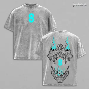 Kaiju No 8 Washed Oversize T Shirt Heavyweight Cotton Manga Tee for Kaiju Fans Anime Streetwear Y2K Fashion Graphic Tees Vintage Distressed Outfits Retro Harajuku Tops Crewneck Heavy Grade Menswear Clothing