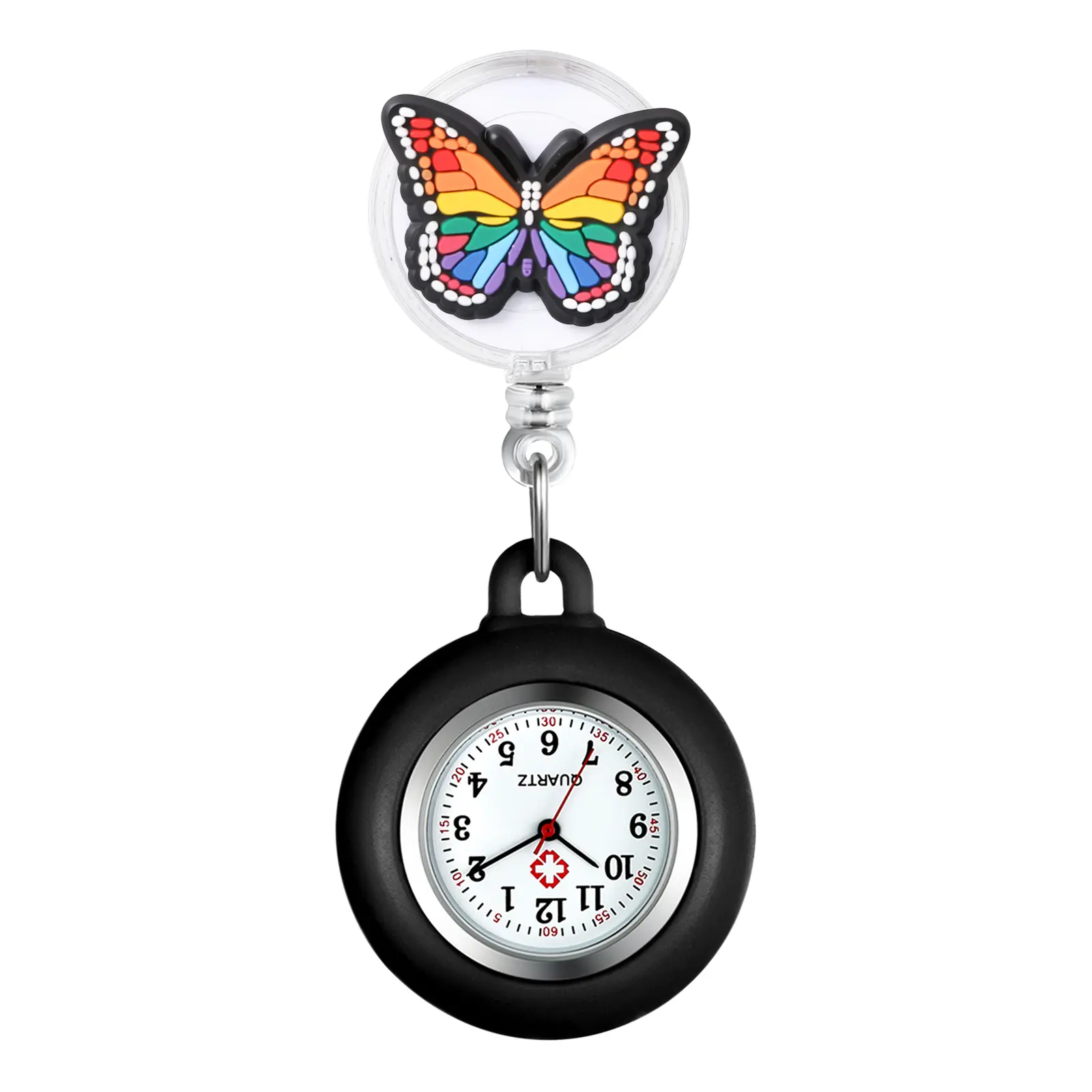 OIDEA Drop Resistant Pocket & Fob Watch for Medical Workers, Butterfly Retractable Clip-On Silicone Case Unisex Fashion Accessory, 8 Colors, Drop Resistant Pocket & Fob Watches, All Genders