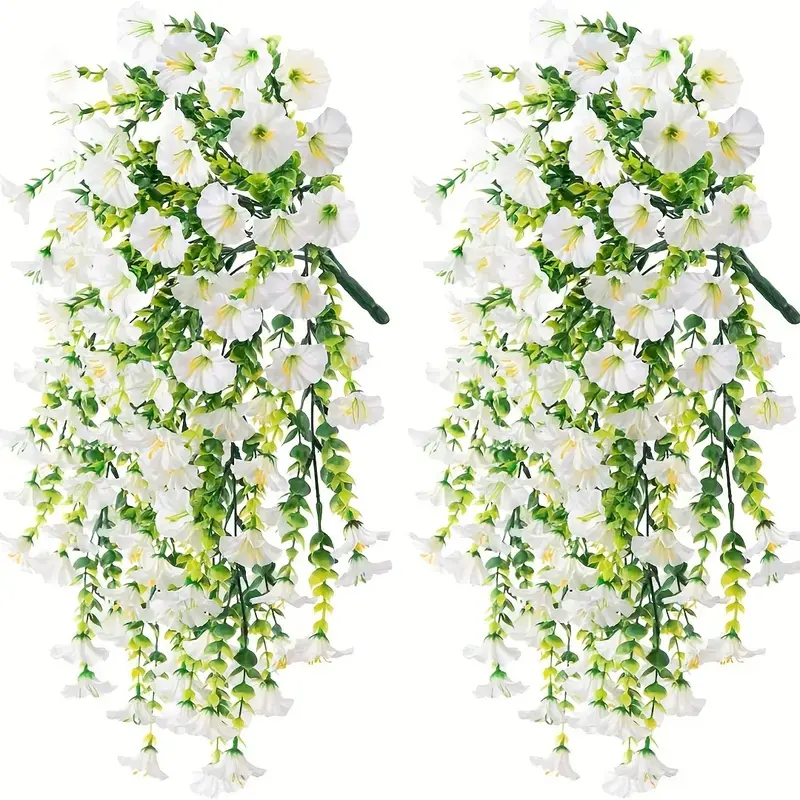 2-Count Lifelike Artificial Morning Glory Vine Set, Realistic Fake Plant Decorative Home Decor Accessory, Ornaments for Outdoor Home Office Garden & Thanksgiving Christmas Decor, Lifelike Artificial Flower