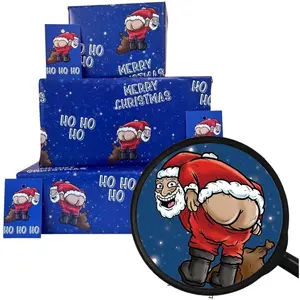 Christmas Wrapping Paper Sheets +  Tags (Pack 2) Funny  Santa Pulling A Mooney Design For Men & Women