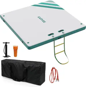 Inflatable Floating Dock for Lakes,Connect Multiple 6x5ft to 10x10ft Water Swim Platform Via D-Rings, Non-Slip Surface, Includes Pump/Ladder/Storage Bag for Boating/Fishing/Water Yoga/Party