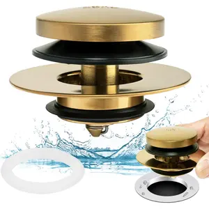 Universal Tip Toe Bath Drain Stopper and Cover, Bathtub Drain Stopper, Replaces Lift and Turn, Tip-Toe and Trip Lever Drains for Tub, EZ Installation and Clearing (Brushed Gold)