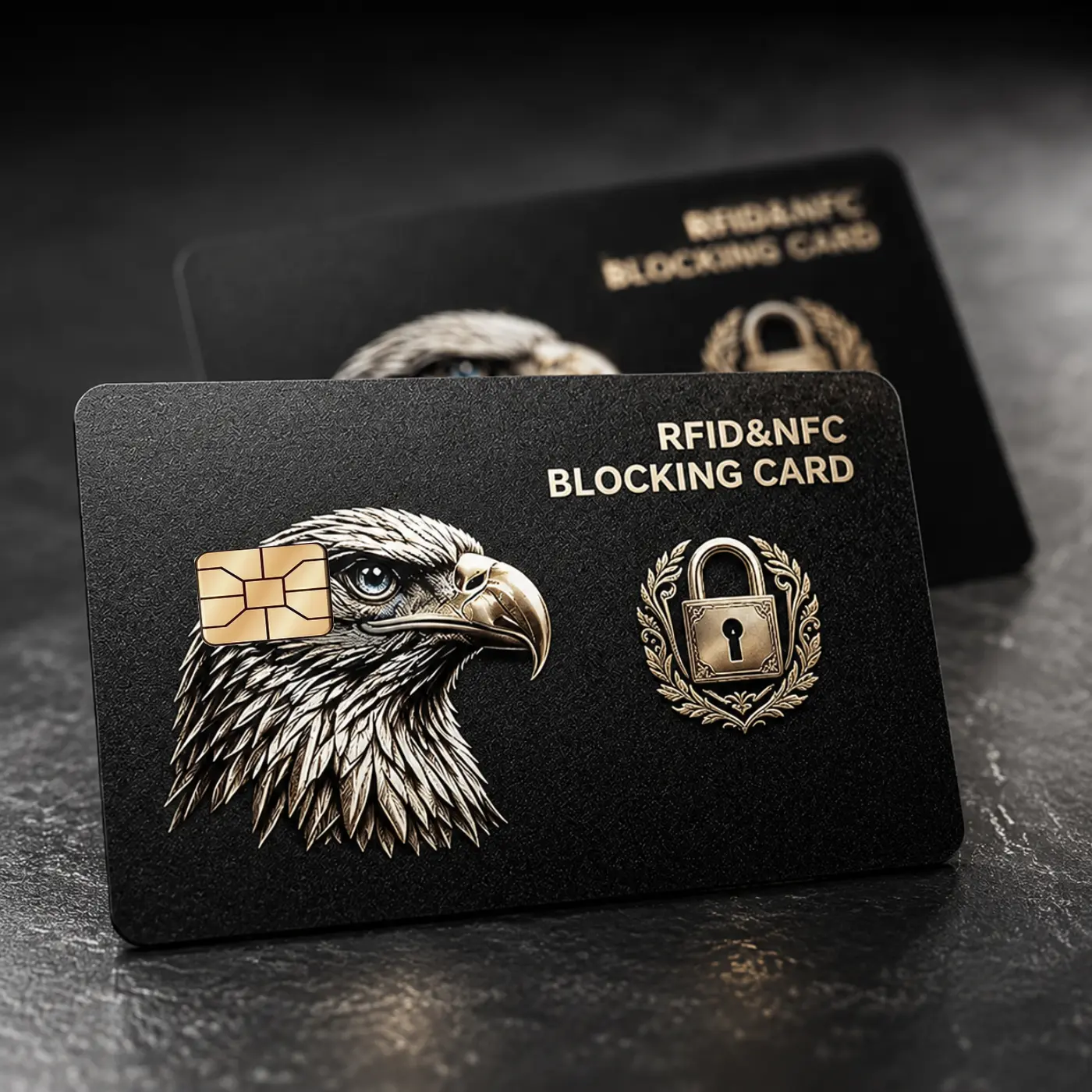 RFID & NFC Blocking Credit Card Security Cover, Eagle Matte Black Shield Vinyl Skin Sticker, Anti-Theft Debit Card Protector