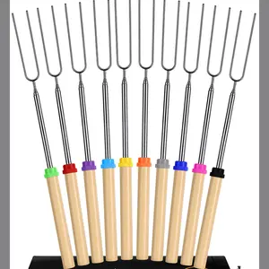 Extendable Stainless Steel Roasting Sticks - Smores Sticks for Fire Pit Long 32 Inch, Smore Skewers Hot Dog Fork Campfire Accessories, Camping Essentials for S'mores - 10 Pack