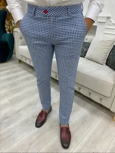 Men's Fitted Houndstooth Suit Pants, Dual Color Patchwork, High-Quality Versatile Business Long Pants, Comfortable All-Season Wear
