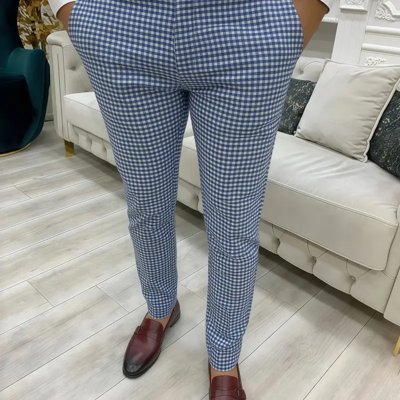 Men's Fitted Houndstooth Suit Pants, Checked, Dual Color Patchwork, High-Quality Versatile Business Long Pants, Comfortable All-Season Wear, Formal Wear, Business Attire Clothes