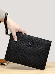 Elegant Business Men's Handbag, Commuter Office Bag, Large Capacity Envelope Purse, Wallet Clutch with Metal Tiger Head Decoration, Wrist Strap Included, Spacious Interior, Metal Tiger Accent