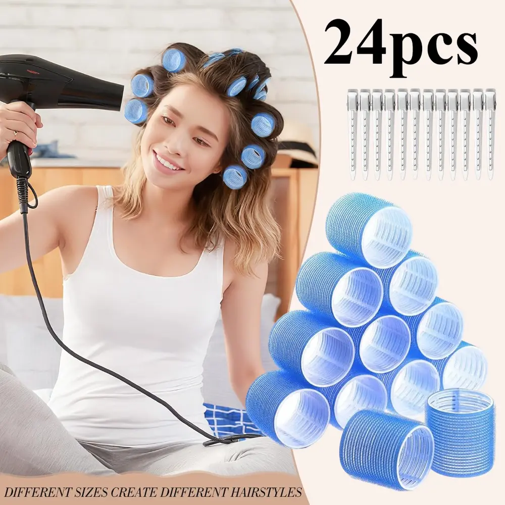1Set Professional Heatless Salon Dog & Cat Grooming Hair Curler Set - Self-Adhesive Rollers, Duckbill Clips, Large Size Heat Conductive Jumbo Curlers for Volume Boost, Travel Use