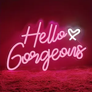 Hello Gorgeous Neon Sign Hello Beautiful Pink LED Neon Lights for Home Wedding Birthday Backdrop Bacelorette Party Wth 5V Dimmable Switch