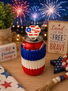 Patriotic Can Holder With Hibiscus Can Tab Opener 3d Printed Soda Can Holder/ Red White & Blue Drink Sleeve