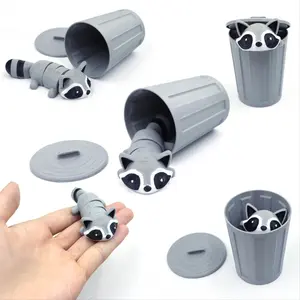 3D Printed Raccoon Decoration, 1 Count Handmade Raccoon Ornament with Trash Can, Home Decor for Living Room Bedroom Office, Room Decor