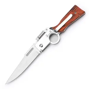 Vintage Wood Grain Mini Flashlight Folding Finger Ring Grip Pocket Knife Smooth Edge EDC Utility Tool Camping Hiking Fishing Men Father Everyday Carry Novelty Gift Snatched