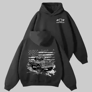 American Flag Chevy Truck Hoodie – Vintage Square Body Pullover, Classic Pickup with USA Flag Graphic, Patriotic Car Guy Sweatshirt, Unisex Gear