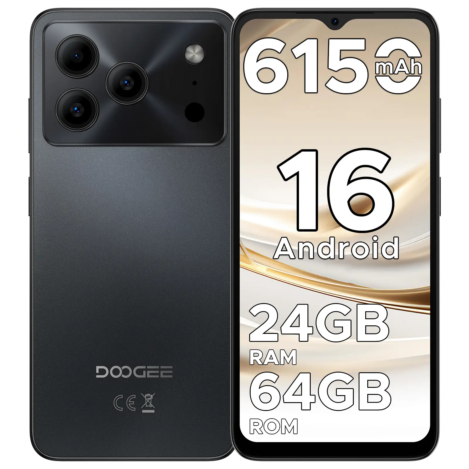 DOOGEE N56/N56x Unlocked Mobile Phone - Android 16, 6.56 Inch Screen, 64GB/128GB/256GB Storage Expandable to 1TB, 6150mAh Large Battery, Dual SIM 4G, Camera Smartphone