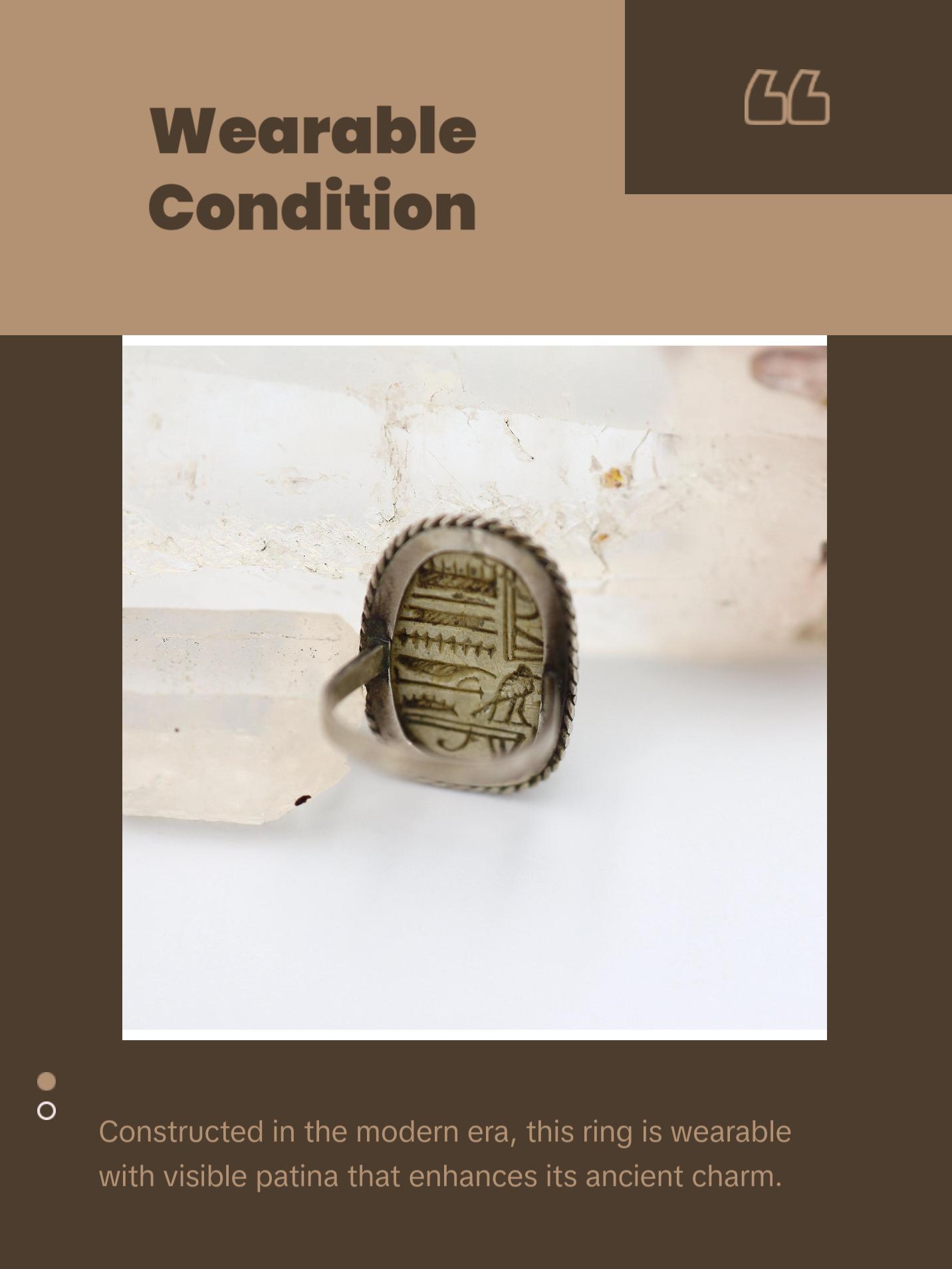 Egyptian Steatite Scarab Ring in Silver Circa 664 to 332 BCE - DK729