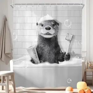 Newsely Funny Otter Shower Curtain 60Wx72L Inch Rustic Fun Animal in Bathtub Black White Wildlife Farmhouse Bathroom Set Hilarious Unique Cool Waterproof Bath Decoration Accessories Home Decor