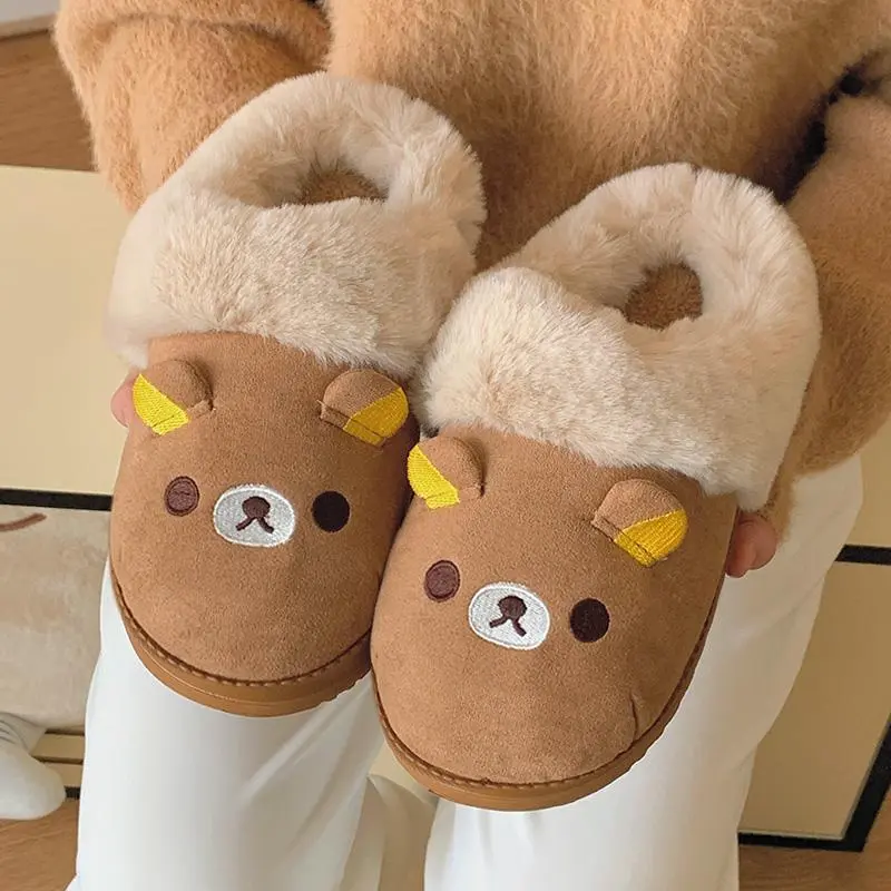 36-41 Cotton Slippers Female Winter Lovely Rilakkuma Wearing Non-Slip Warm Plush Shoes At Home