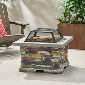 [SOIYELIFE] 28" Concrete Wood Burning Outdoor Fire Pit Tab with Lid - Stone Gray