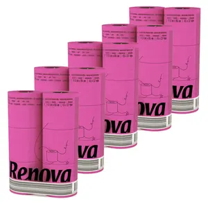 Renova 5-Pack Pink Toilet Paper -choose your color and enhance the mood of your toilet - 30 Compact Rolls- 140 Sheets - 3 Ply - Eco-label Certified - Septic System Safe