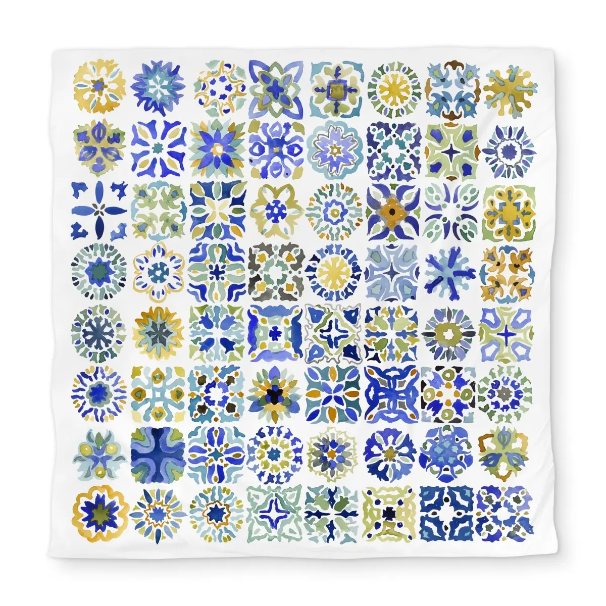 360 Stand Queen Size Duvet Cover, Watercolor Traditional Moroccan Tiles Design, Yellow Shapes Pattern, Microfiber Face Bedding Linen Set, Decorative Duvet Cover, Duvet Cover Sets