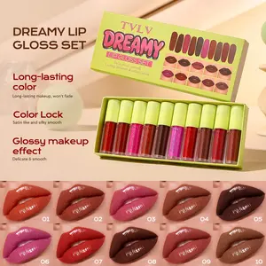 Dreamy Non-Stick Lip Gloss Set, 10 Color Moisturizing Liquid Lipstick, Full Lips, Velvet Texture, Multiple & Nude Shades Available