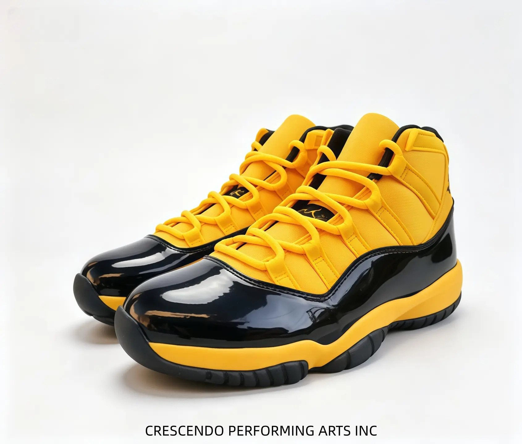 Bold Yellow And Black High-Top Sneakers With Glossy Patent Toe Box — Perfect For Streetwear Fans Who Love Vibrant Color Blocking And Retro Basketball Silhouettes