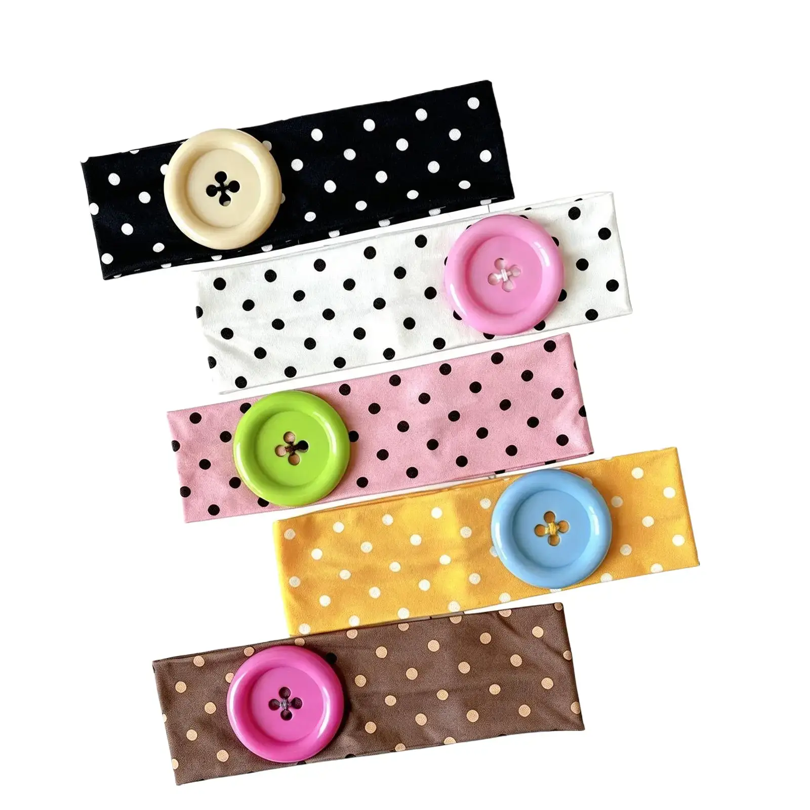 Cute Polka Dot Stretch Headband for Women, Big Colorful Resin Button Wide Soft Fabric Hair Band, Y2K Sweet Daily Makeup Wash Face Hair Accessory