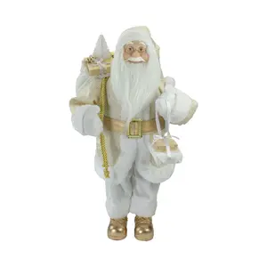 Northlight 18" Gold & White Standing Santa Figure w/ Presents