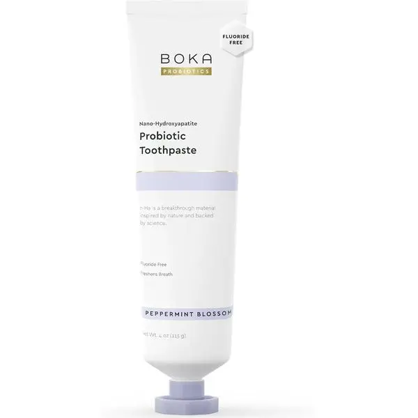 Boka Probiotic Toothpaste - Fluoride Free, Nano Hydroxyapatite Toothpaste | Made with Probiotics - Peppermint Blossom - 4 Oz, 1PK