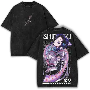 Shinobu Demon Slayer – Vintage Washed Oversized Tee with Butterfly Hashira Anime Graphic & Retro Japanese Streetwear Back Print Basic Cotton