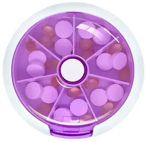 Pill Cases Weekly INVODA Pill Organizer 7 Day 3 Times Medicine Pill Dispenser Push Button Rotate Pill Planner with 7 Compartments (Purple)