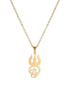 1pc Trident Irregular Ring Necklace Tamil Om Symbol Stainless Steel Minimalist Om Shiva Sign Yoga Vintage Amulet Jewelry Retro Talisman Faith Pendant Gift