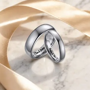 Viral Free Engraved Tungsten Ring • Personalized Customized Name Date • Tarnish Free Scratch Resistant Matching Promise Band Set