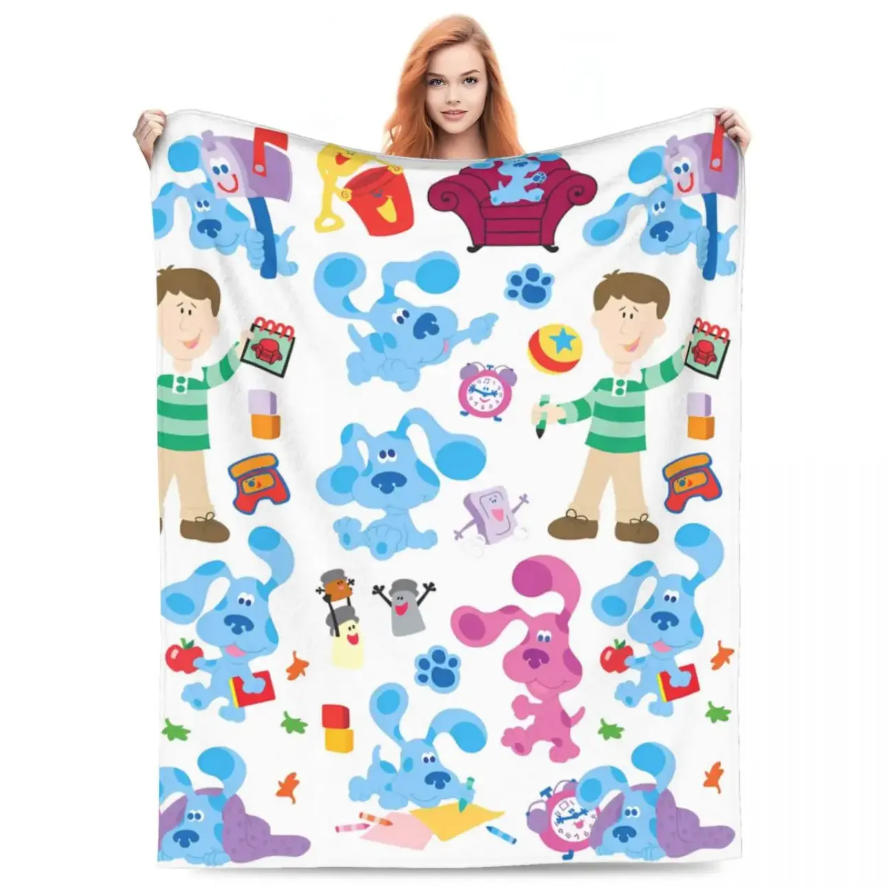 Blue's Clues Animated Character Element Plush Throw Blanket - Full Print Steve Cartoon Dog Design, Soft Cozy for Kid Beds/Couch Indoor Use, Kids Bedroom Decor & Birthday Gift, Plush Blankets, Blue Cartoon Print Blankets