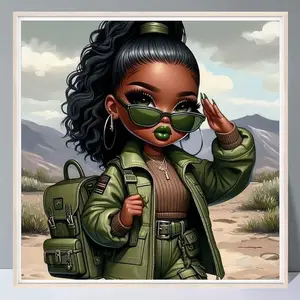 Outdoor Travel Girl Diamond Painting Kits Without Frame, Tool Kits Portrait Full Round Diamond Desert Landscape Pattern Mosaic Handmade Room Decor Gifts DIY Kits