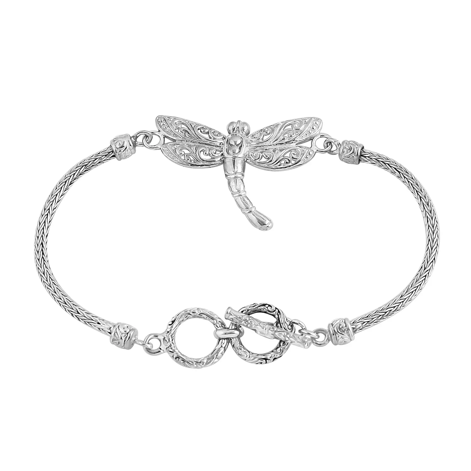 Doorbuster Bali Legacy Sterling Silver Dragonfly Bracelet (7.25 In) (12 g)