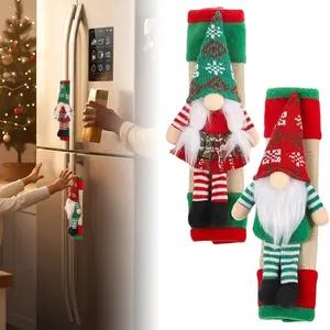 Christmas Refrigerator Door Handle Protectors, Soft Grip Gloves, Holiday Kitchen Decoration, Polyester Covers, Tool-Free Removal