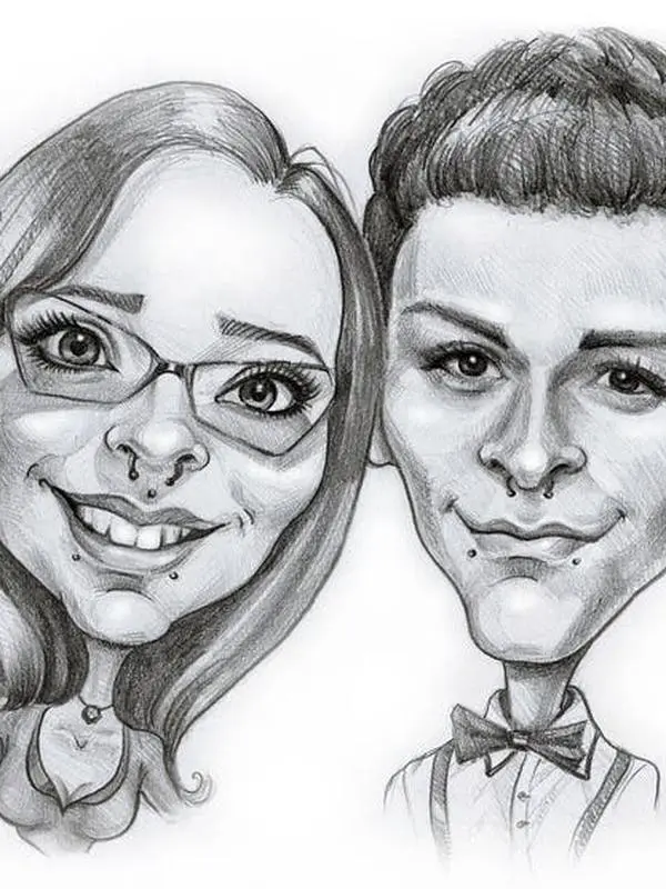 Custom Couple Pencil Caricature Portrait from Photo (Digital File)