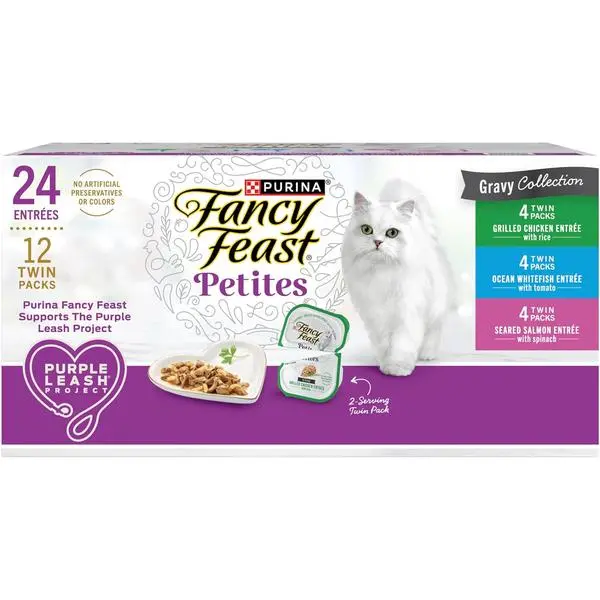 Fancy Feast Wet Cat Food Variety Pack – Petites Gravy Collection Break Apart Tubs - 24 servings - (Pack of 12) 2.8 oz. Tubs