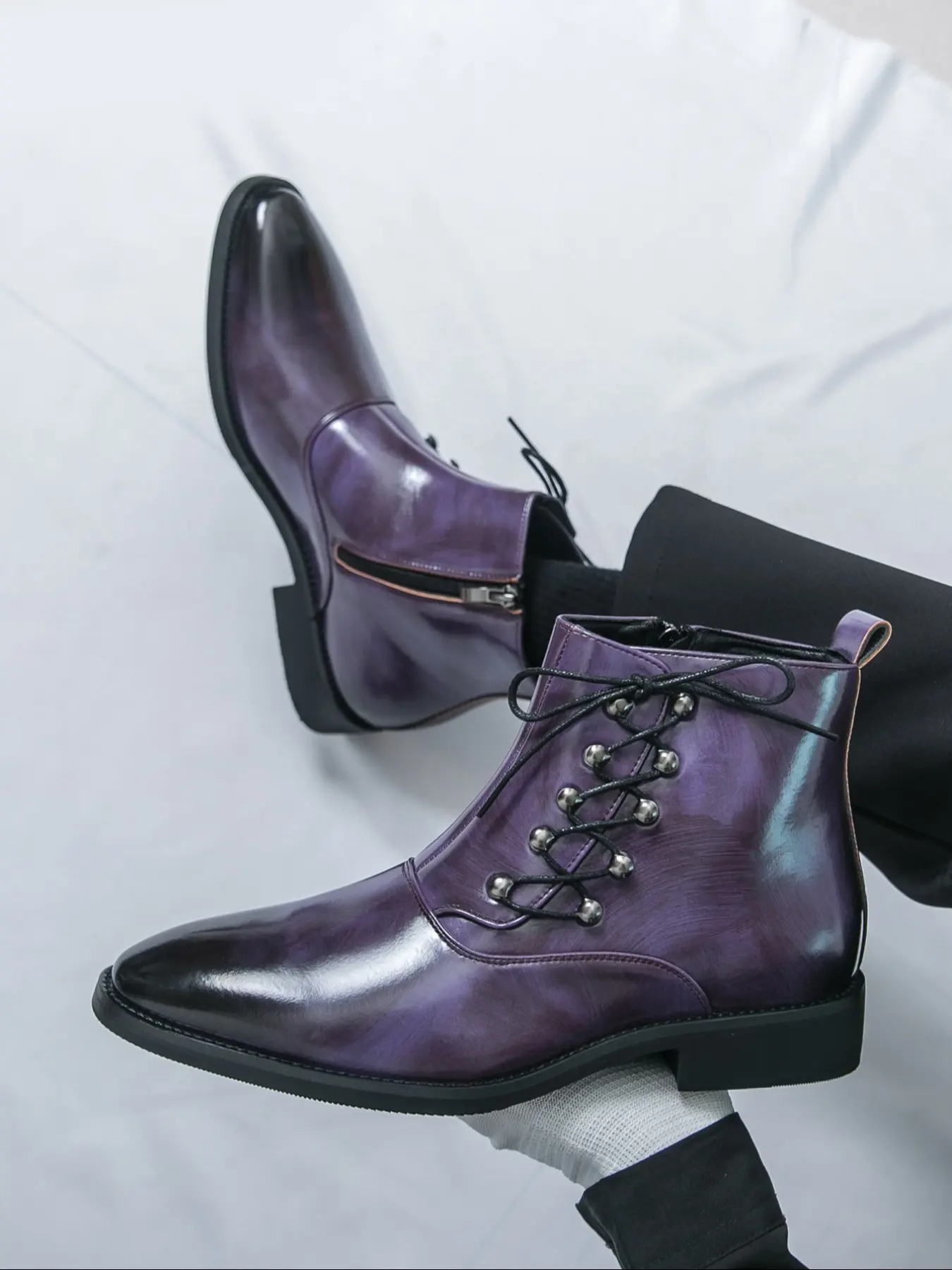 Men's PU High-Top Fashion Boots, Comfortable and Versatile, Trendy Solid Color, Casual Style, Perfect for All Seasons